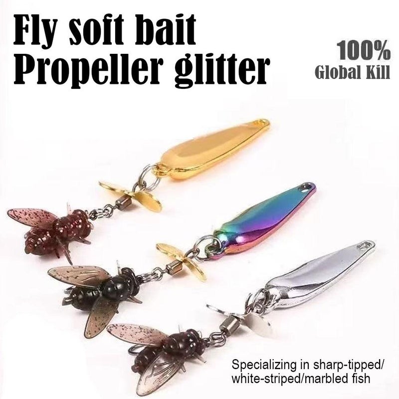 Metal Propeller Fishing Lure for Catching Fish, Fly Spinning Propellers Metals Sequins Bait for Catching Fish, Fishhook Good Toughness and Piercing, 3D Bionic Bait with Floating Rotating Tail - Image 2